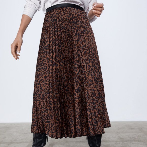 zara leopard pleated skirt